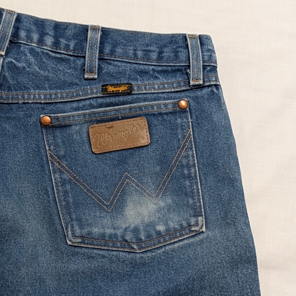 Wrangler 13MWZ Cowboy Cut Double Knee Distressed Jeans 38x31 Men's Blue Denim
